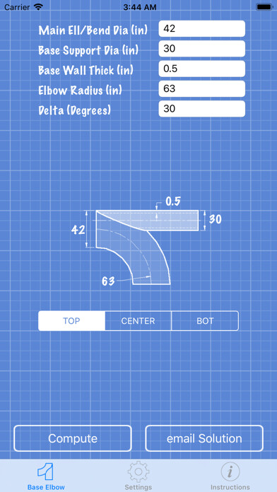 Emulate iPhone app Piping Base Elbow Layout Calc using MyAndroid Emulate iPhone app Piping Base Elbow Layout Calc using MyAndroid