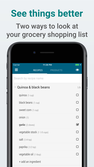 Emulate iPhone app PivotList - grocery shopping using MyAndroid