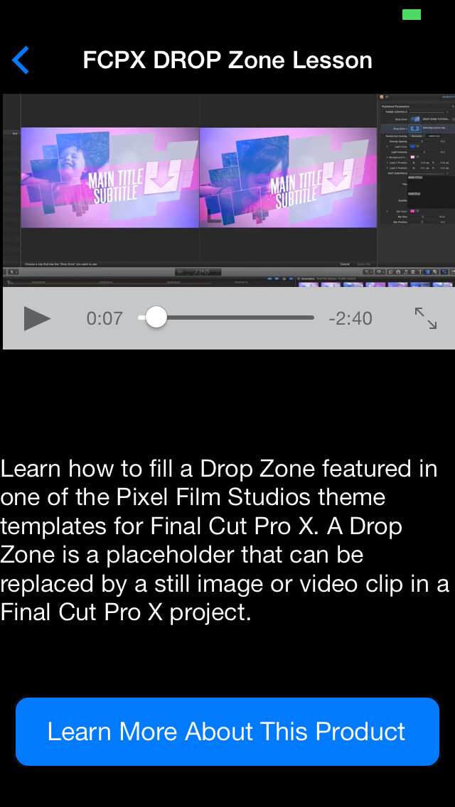 Emulate iPhone app Pixel Film School For Final Cut Pro X using MyAndroid