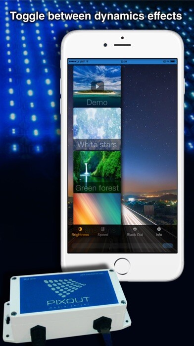Emulate iPhone app PixoutRemote controls dynamic effects on Pixout controller for architecture and live entertainment using MyAndroid Emulate iPhone app PixoutRemote controls dynamic effects on Pixout controller for architecture and live entertainment using MyAndroid