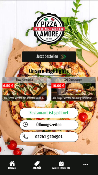 Emulate iPhone app Pizza Amore Gummersbach using MyAndroid