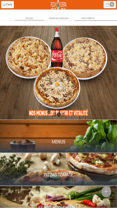 Emulate iPhone app Pizza Costa using MyAndroid