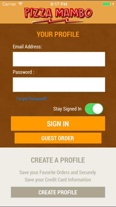 Emulate iPhone app Pizza Mambo using MyAndroid