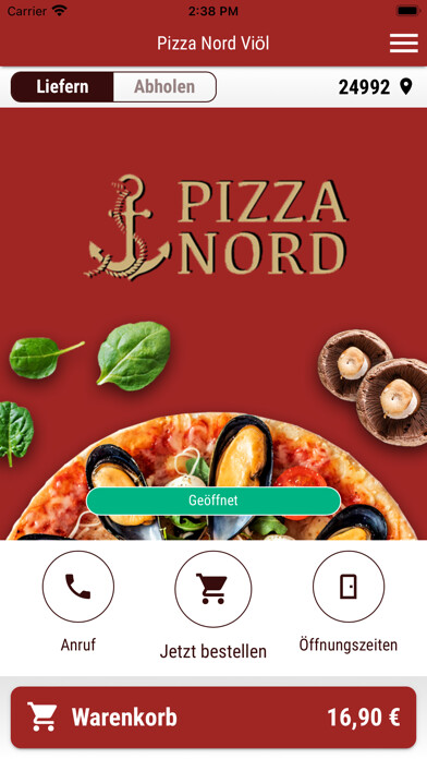 Emulate iPhone app Pizza Nord Viöl using MyAndroid