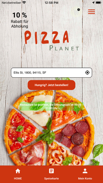 Emulate iPhone app Pizza Planet Hilden using MyAndroid Emulate iPhone app Pizza Planet Hilden using MyAndroid