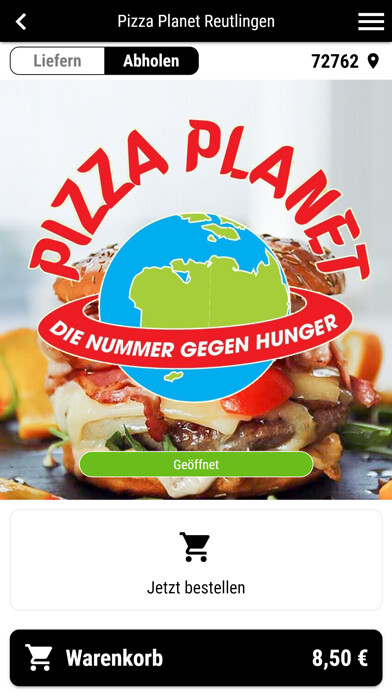 Emulate iPhone app Pizza Planet Reutlingen using MyAndroid