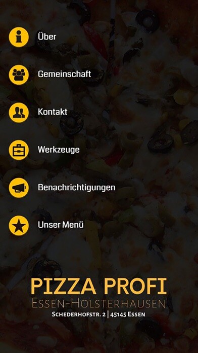 Emulate iPhone app Pizza Profi Essen using MyAndroid
