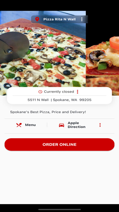 Emulate iPhone app Pizza Rita Spokane using MyAndroid