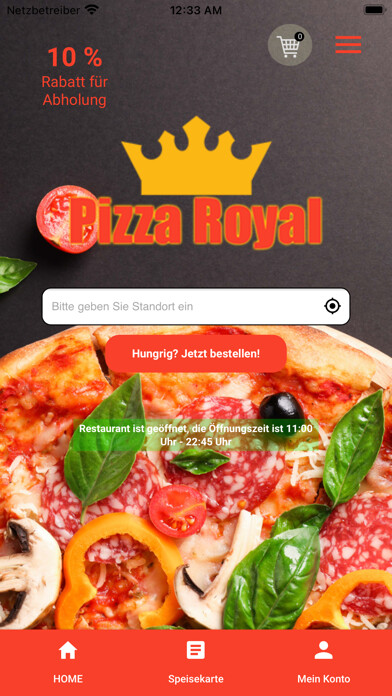 Emulate iPhone app Pizza Royal Bad Homburg using MyAndroid