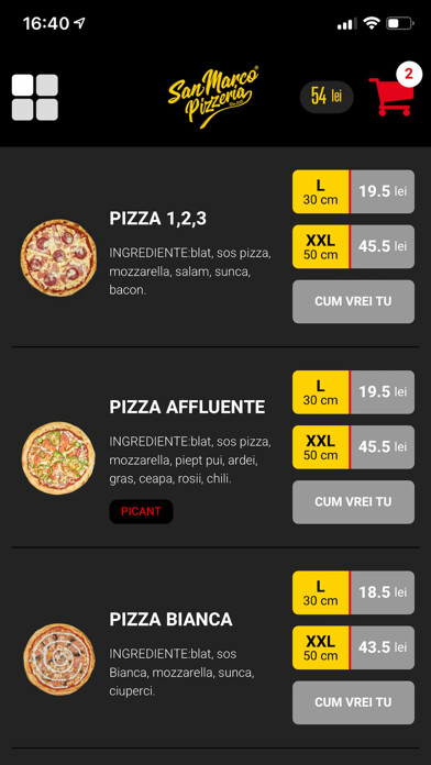 Emulate iPhone app Pizza San Marco using MyAndroid