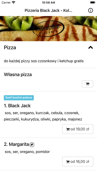 Emulate iPhone app Pizzeria Black Jack - Kolbu... using MyAndroid
