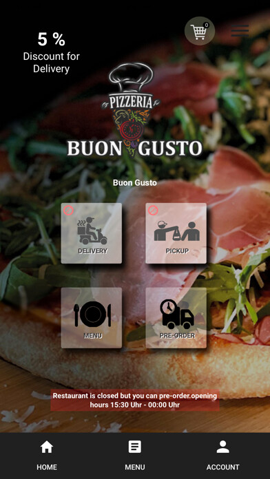 Emulate iPhone app Pizzeria Buon Gusto using MyAndroid