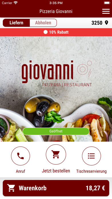 Emulate iPhone app Pizzeria Giovanni Wieselburg using MyAndroid