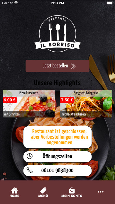 Emulate iPhone app Pizzeria Il Sorriso in Gronau using MyAndroid