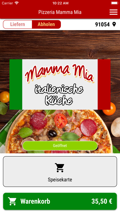 Emulate iPhone app Pizzeria Mamma Mia Erlangen using MyAndroid Emulate iPhone app Pizzeria Mamma Mia Erlangen using MyAndroid