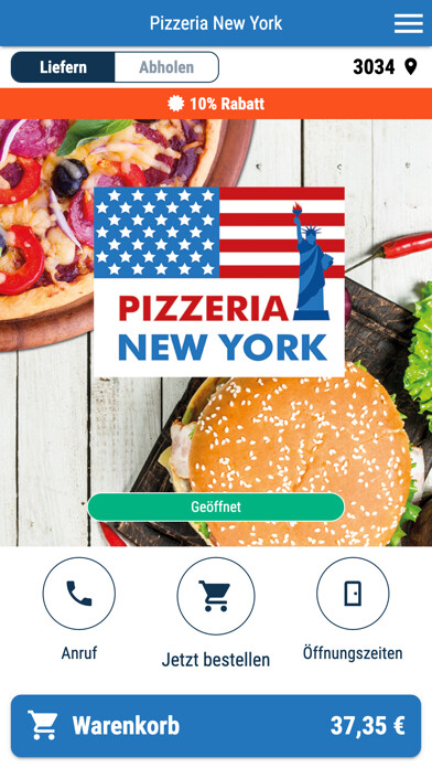 Emulate iPhone app Pizzeria New York using MyAndroid