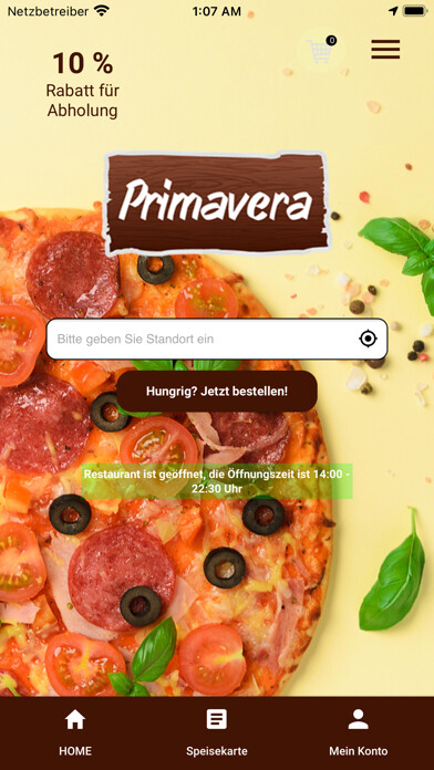 Emulate iPhone app Pizzeria Primavera Düren using MyAndroid Emulate iPhone app Pizzeria Primavera Düren using MyAndroid