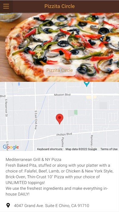 Emulate iPhone app Pizzita Circle using MyAndroid