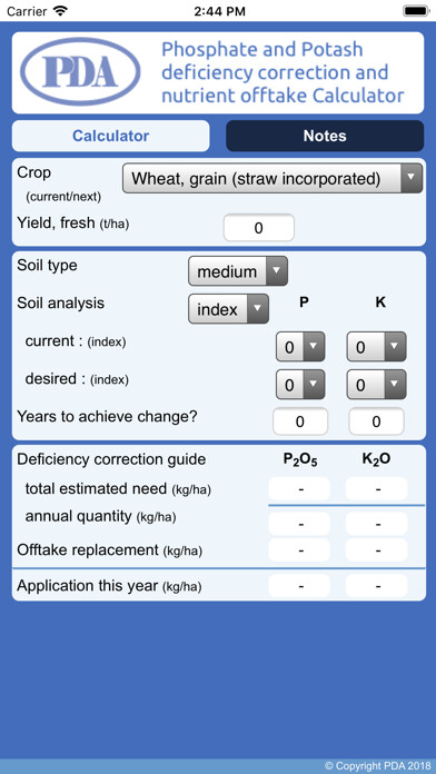 Emulate iPhone app P&K Nutrient Calculator using MyAndroid