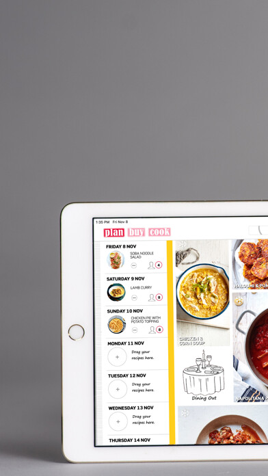 Emulate iPhone app Plan Buy Cook meal planner using MyAndroid