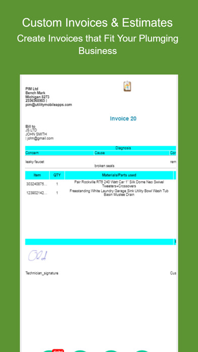 Emulate iPhone app Plumbing Invoices using MyAndroid