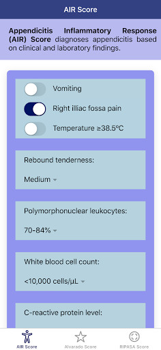 Run android online APK Pocket Appendicitis Score - AIR, Alvarado, RIPASA from MyAndroid or emulate Pocket Appendicitis Score - AIR, Alvarado, RIPASA using MyAndroid Run android online APK Pocket Appendicitis Score - AIR, Alvarado, RIPASA from MyAndroid or emulate Pocket Appendicitis Score - AIR, Alvarado, RIPASA using MyAndroid