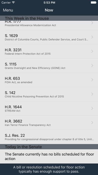 Emulate iPhone app Pocket Docket - Congress on the Go using MyAndroid