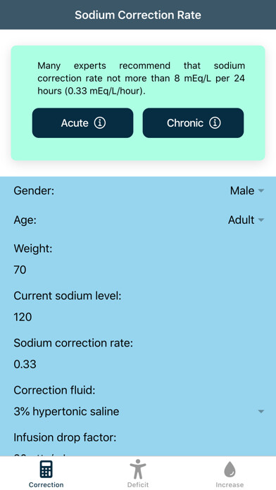 Emulate iPhone app Pocket Hyponatremia Calculator using MyAndroid