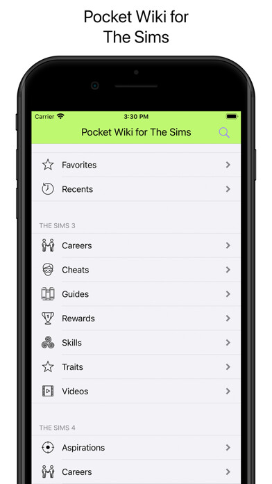 Emulate iPhone app Pocket Wiki for The Sims using MyAndroid