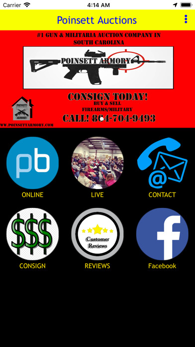 Emulate iPhone app Poinsett Auctions using MyAndroid