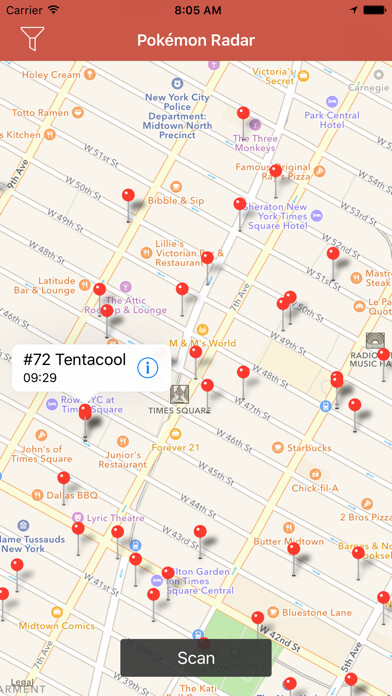 Emulate iPhone app Poke Map Locator & Radar using MyAndroid