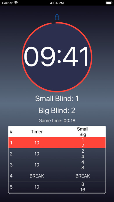 Emulate iPhone app Poker Blinds Tracker and Timer using MyAndroid