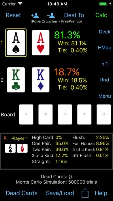 Emulate iPhone app PokerCruncher - Preflop - Odds using MyAndroid