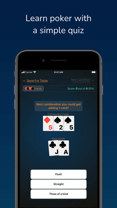 Emulate iPhone app Poker Hands Quiz using MyAndroid