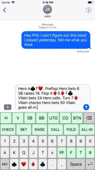 Emulate iPhone app Poker HH Keyboard using MyAndroid