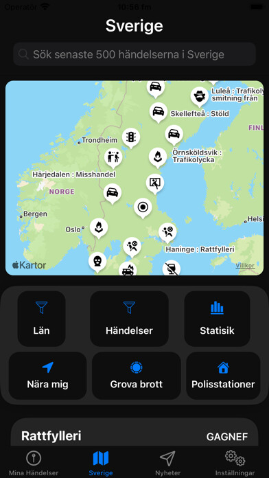 Emulate iPhone app Poliskartan - Blåljus händelse using MyAndroid Emulate iPhone app Poliskartan - Blåljus händelse using MyAndroid