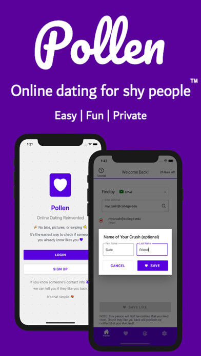 Emulate iPhone app Pollen - Dating Made Simple using MyAndroid