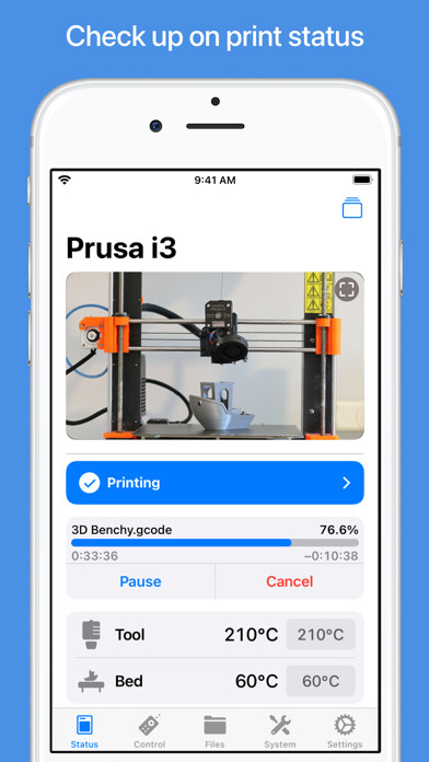 Emulate iPhone app Polymer: OctoPrint 3D Printing using MyAndroid
