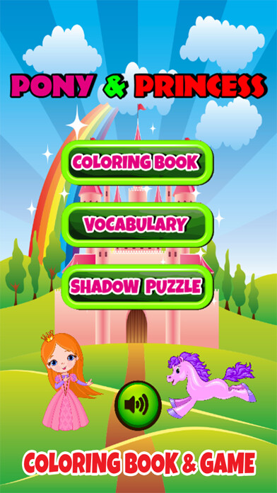 Emulate iPhone app Pony & Pricess Kids Coloring Book - Shadow Puzzle using MyAndroid