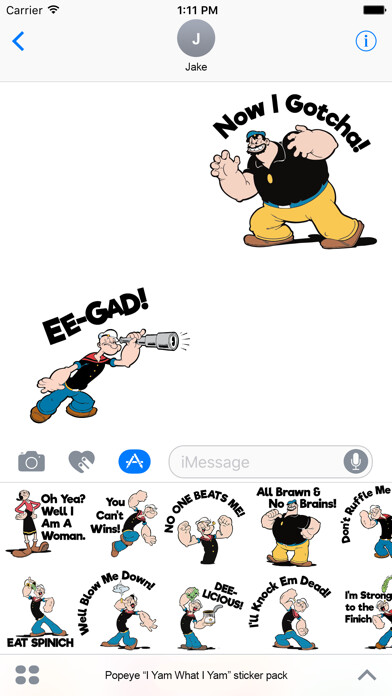 Emulate iPhone app Popeye “I Yam What I Yam” sticker pack using MyAndroid Emulate iPhone app Popeye “I Yam What I Yam” sticker pack using MyAndroid