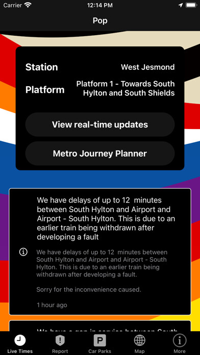 Emulate iPhone app Pop for Tyne and Wear Metro using MyAndroid