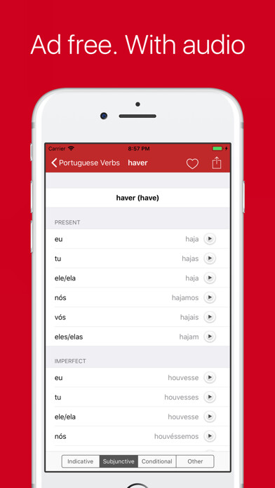 Emulate iPhone app Portuguese Verb Conjugator Pro using MyAndroid