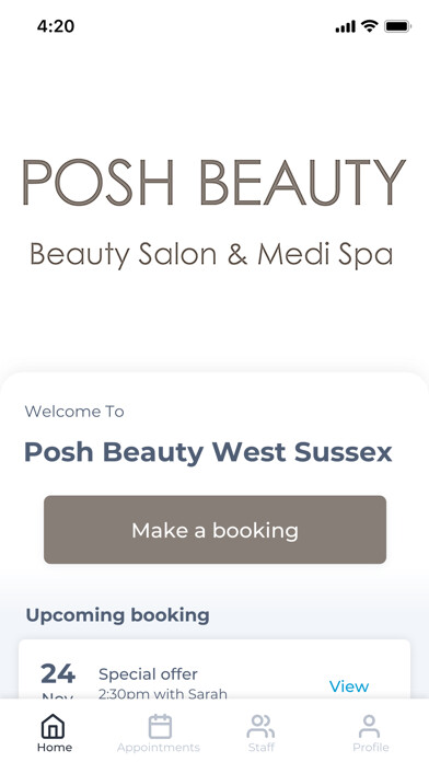 Emulate iPhone app Posh Beauty West Sussex using MyAndroid