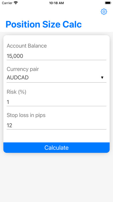Emulate iPhone app Position Size Calculator: Fx using MyAndroid