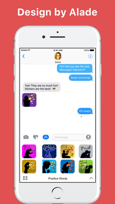 Emulate iPhone app Positive Words stickers by Alade Expressions using MyAndroid