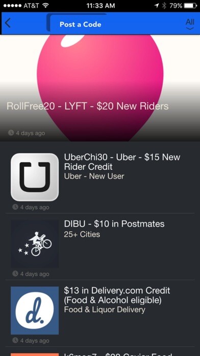 Emulate iPhone app Post a Code - Free Credits and Promo Codes Based on a Promo Code Sharing Community using MyAndroid
