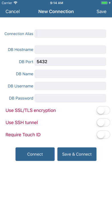 Emulate iPhone app PostgreSQL Client using MyAndroid