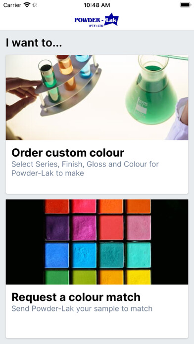 Emulate iPhone app Powder-Lak Custom Products using MyAndroid Emulate iPhone app Powder-Lak Custom Products using MyAndroid