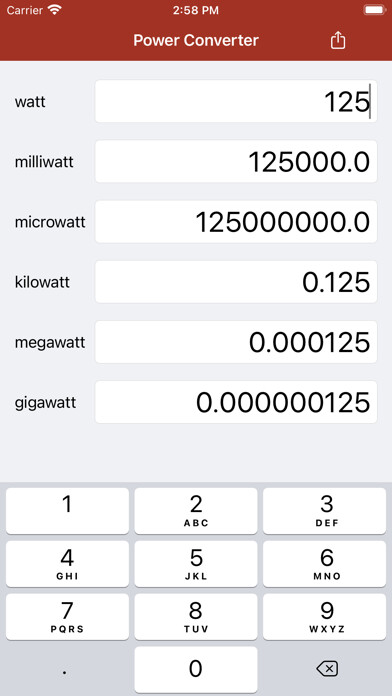 Emulate iPhone app Power Converter W, kW, mW, GW using MyAndroid