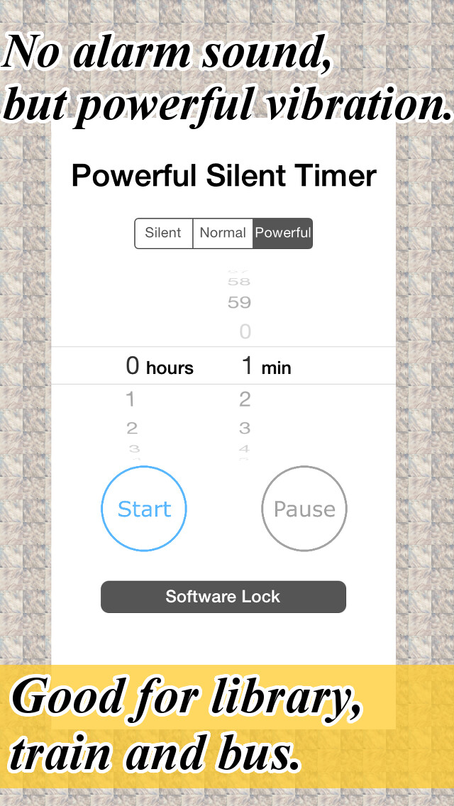 Emulate iPhone app Powerful Silent Timer – Vibration Alarm for Library, Train etc. using MyAndroid